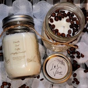 TWO Vanilla Coffee Scented Candles with Real Coffee Beans
